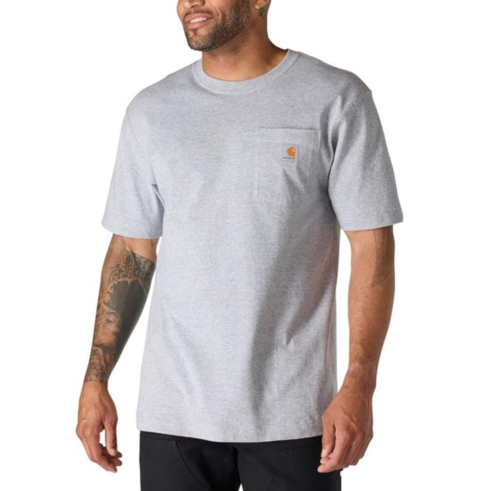 CARHARTT Pocket Loose Fit T-Shirt Short Sleeve Crew Neck Unisex Gray Size S 4/6